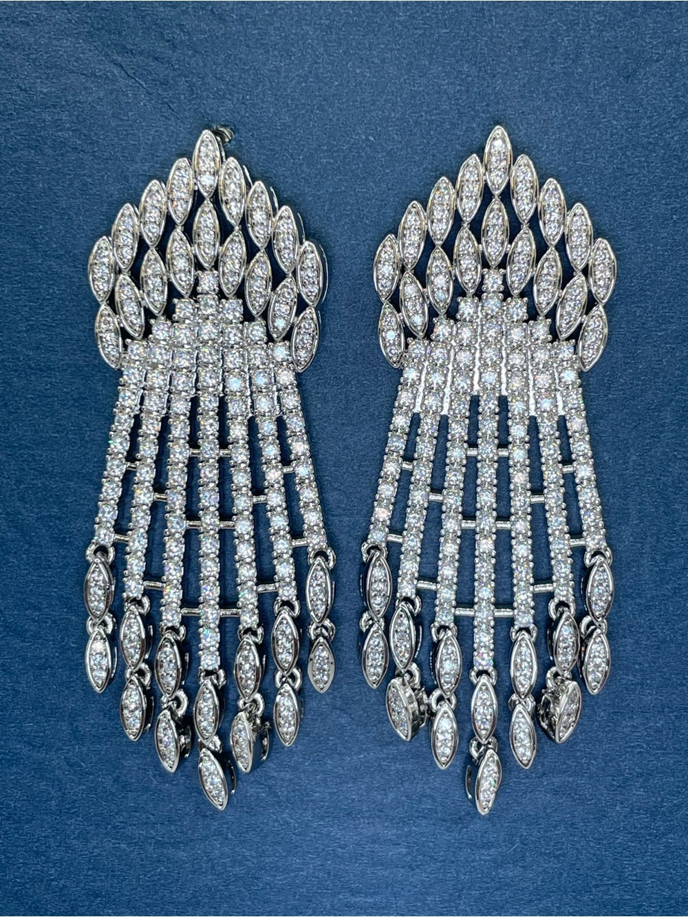 Swarovski Crystal Elements White Art Deco Statement Chandelier Dangle Earrings